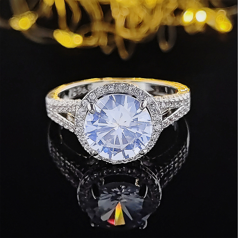 Classic Eight Hearts Eight Arrows Wedding Ring Women's 925 Sterling Silver Full Diamond Zircon Platinum Ring Round Single Stone Ring Luxury Jewel