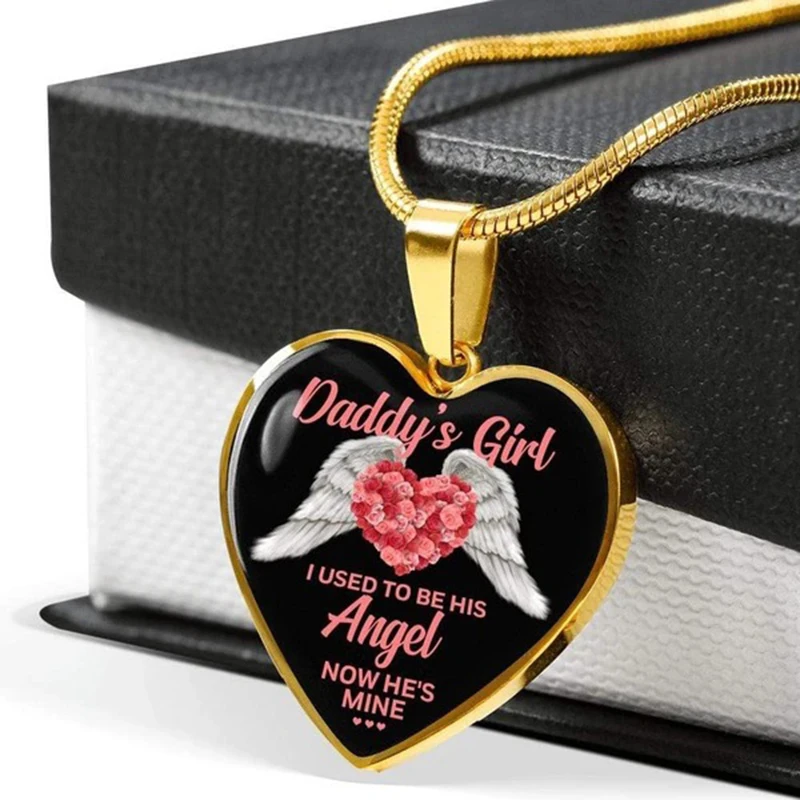Infinity Heart Angel Wings Pendant Necklace Daddy's Girl Epoxy Necklaces Memorial Jewelry Gift