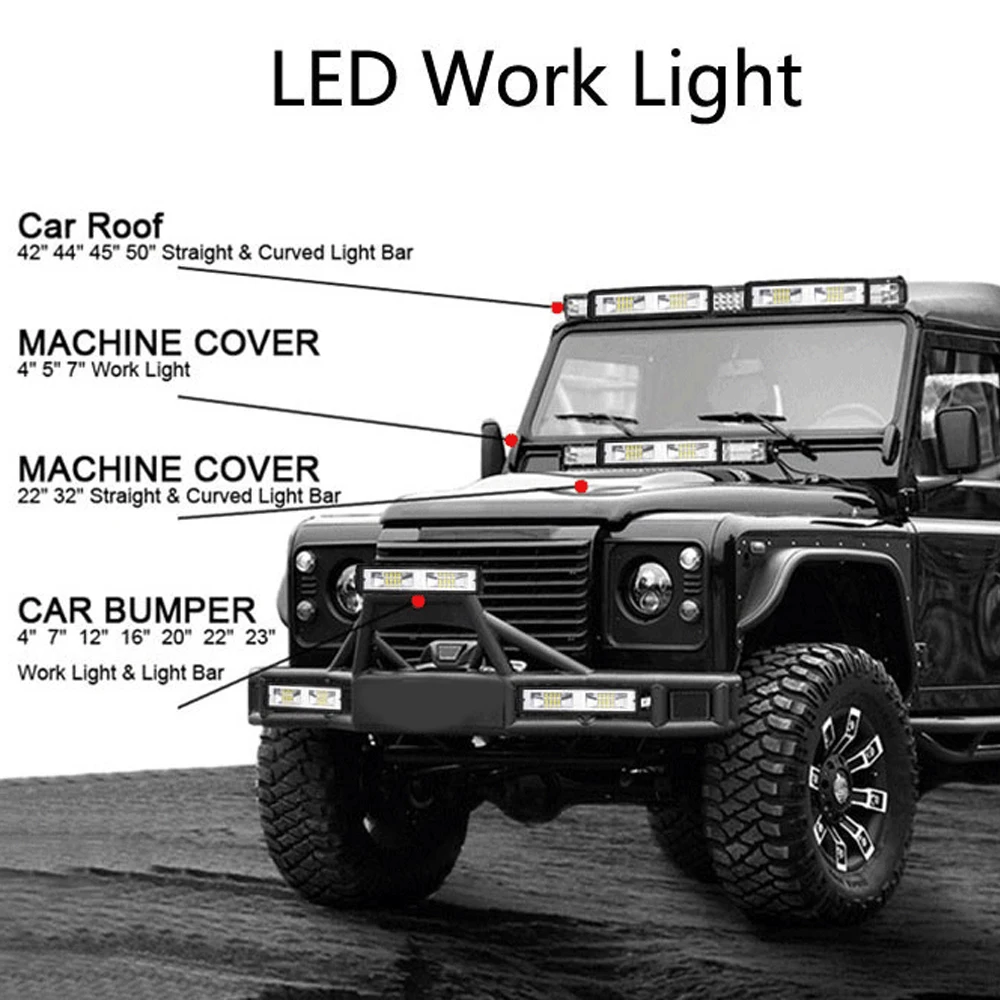 12V Car LED Light Bar 18W 6000K Super Bright Car LED Work Light IP67 Waterproof Flood Spot Light White Off Road Head Lights 2024
