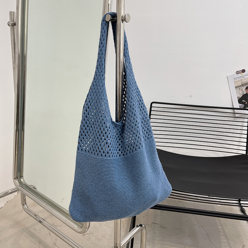 Vintage Hollow Woven Underarm Shoulder Bag Knitted Handbag for Women Large Capacity Shopper Totes Ladies Summer Beach Travel Bag