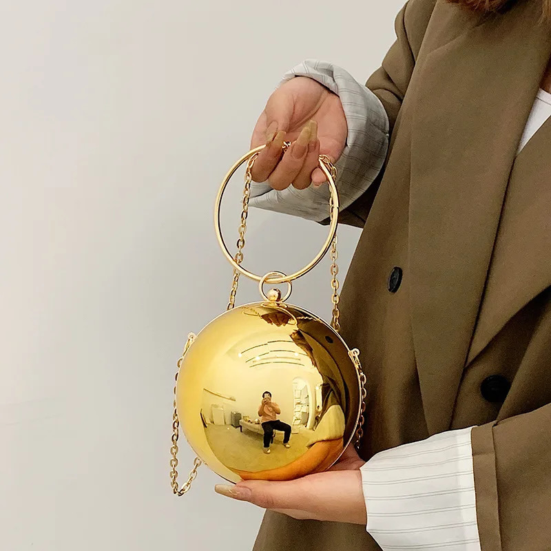 Womens Round Ball Night Bag Fashionable Smooth Bright Surface Clutch Bag Womens Ten Font Bag Party Chain Handbag 241031