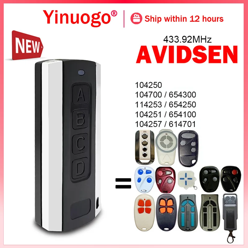 For AVIDSEN 104250 104700 114253 104251 104257 654300 654250 654100 614701 Garage Door Remote Control Transmitter 433.92MHz
