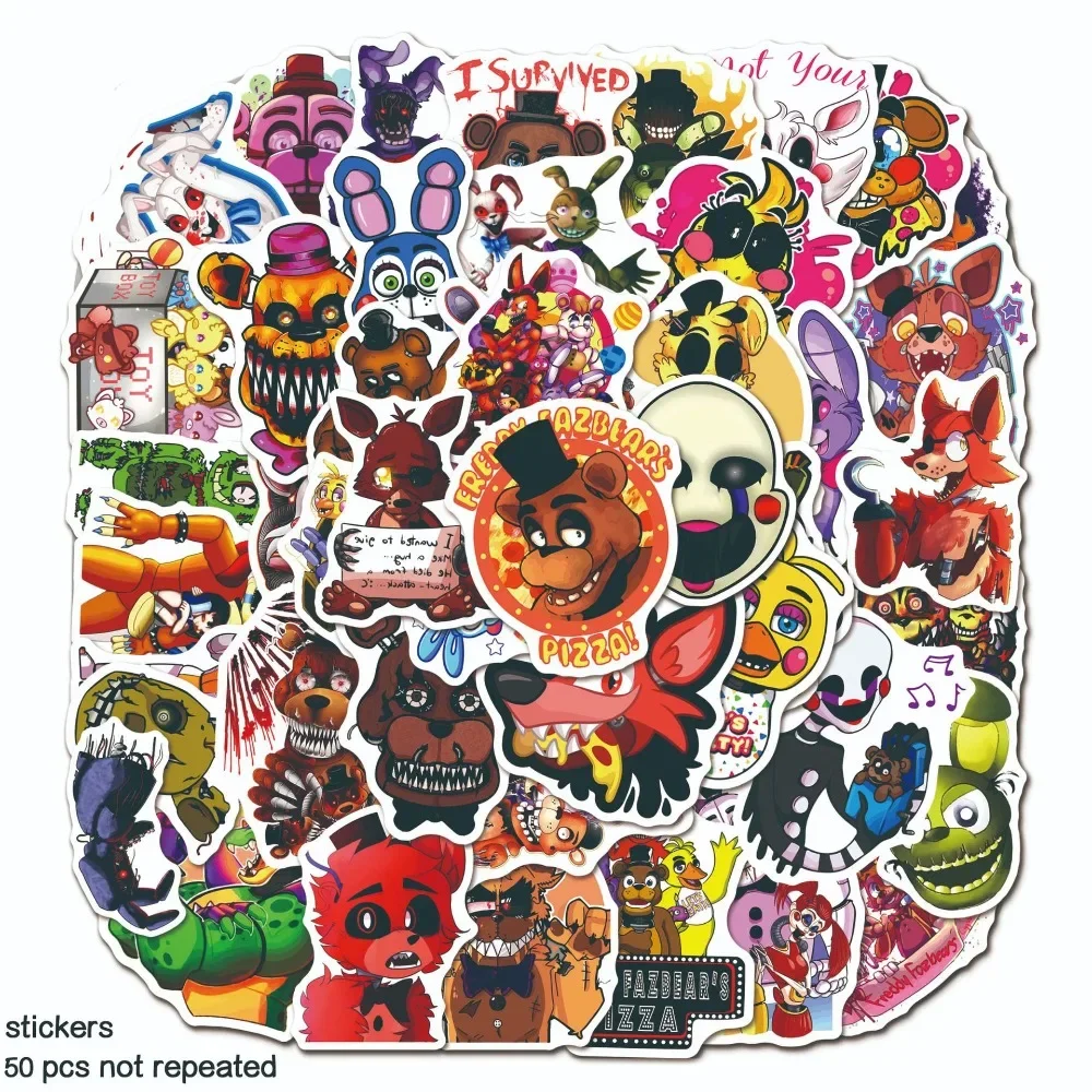 50PCS Scary Toy Bear Game Stickers Aesthetic DIY Laptop Phone Skateboard Motorcycle Car Waterproof Sticker for Kids Gift