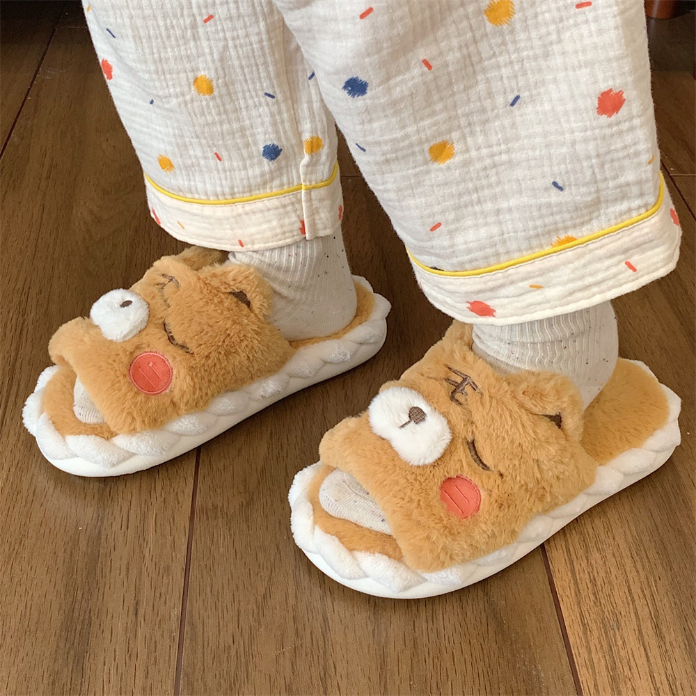 Slipper Fluffy slipper lady plush cute wind tiger winter sweet home fashion girl home casual fashion platform shoes indoor cotton slippers