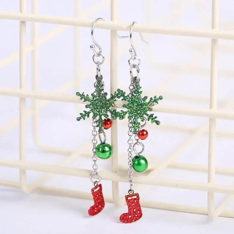 Womens Christmas Snowflake Deer Clock Christmas Tree Dropper Ear Hook Pendant Jewelry Birthday Gift 241031