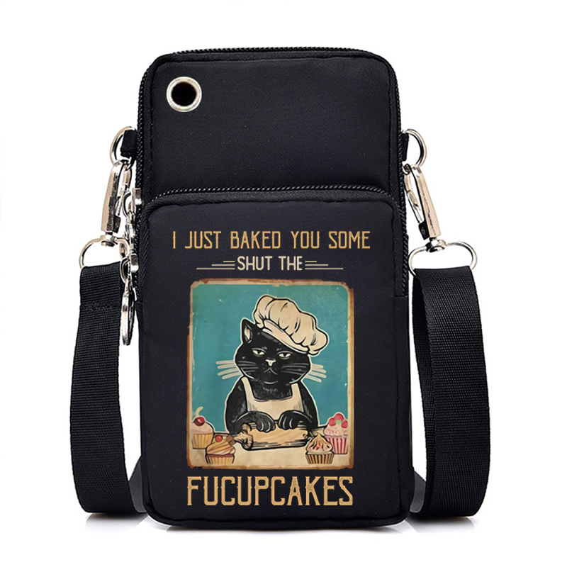 Black Cat Bag Women Men Mobile Phone Bag Crossbody Universal Xiaomi/huawei/iphone Ect Black Cat Purse Wristlet Shoulder Bag