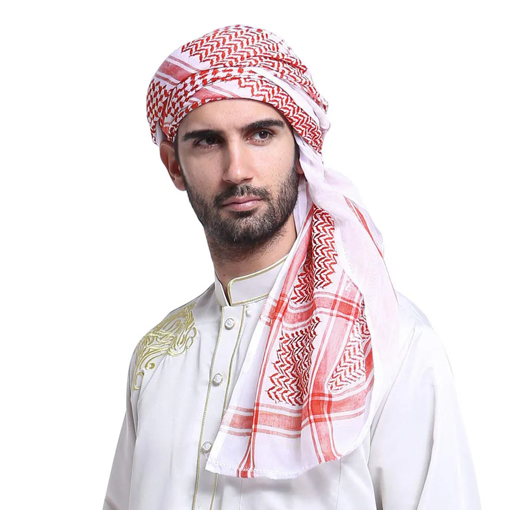 1Pcs Arab Kafiya Keffiyeh Arabic Muslim Head Scarf Polyester Shemagh Neck Wrap for Adults Turban Hijab Headwear Turban Shawl