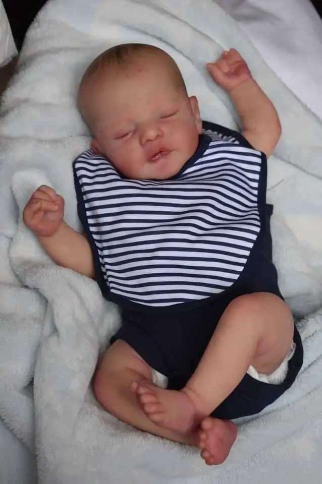NPK 19inch Newborn Baby Doll Reborn Asleep Soft Cuddly Body Lifelike 3D Skin with Visible Veins High Quality Handmade Doll