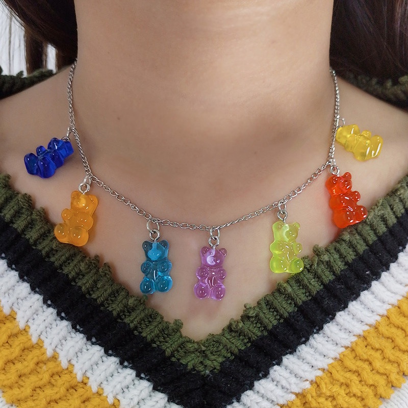 50/10pcs Colorful Gummy Bear Pendants Charms For Necklaces Bracelets DIY Jewelry Making Cute Animal Resin Charm Jewelry Findings