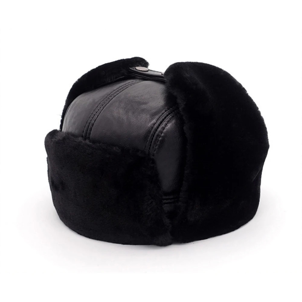 Russian Adult Hat Mens 100% Natural Sheepskin Bomber Hat Mens Casual Winter Warm Sheepskin Hat 241031