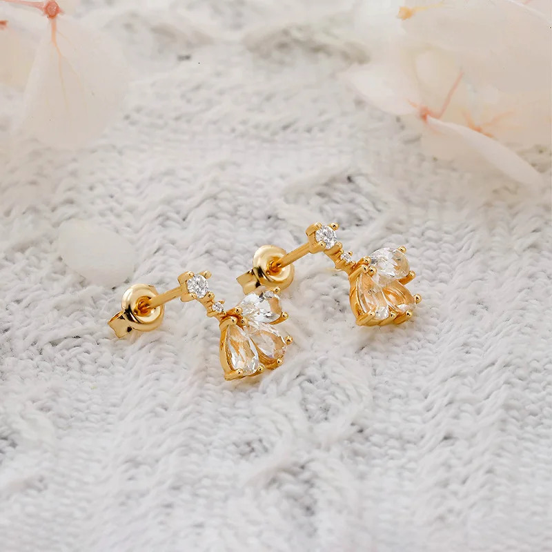 LAMOON natural gemstone yellow jade stud earrings womens 925 sterling silver gold-plated exquisite jewelry elegant ballet Christmas gift 241031