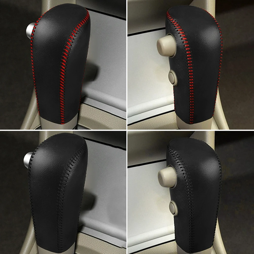 Black Genuine Leather Car Gear Head Shift Collars Cover for Nissan Tiida Automatic Knob Case 5