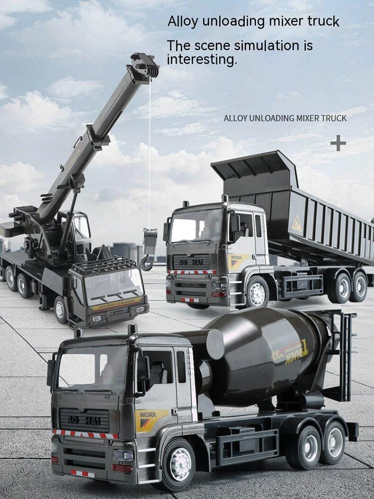 RC Alloy Engineering Vehicle Steering Wheel Remote Control Dump Truck Crane Mixer Excavator Lift Truck Outdoor Toy Birthday Gift