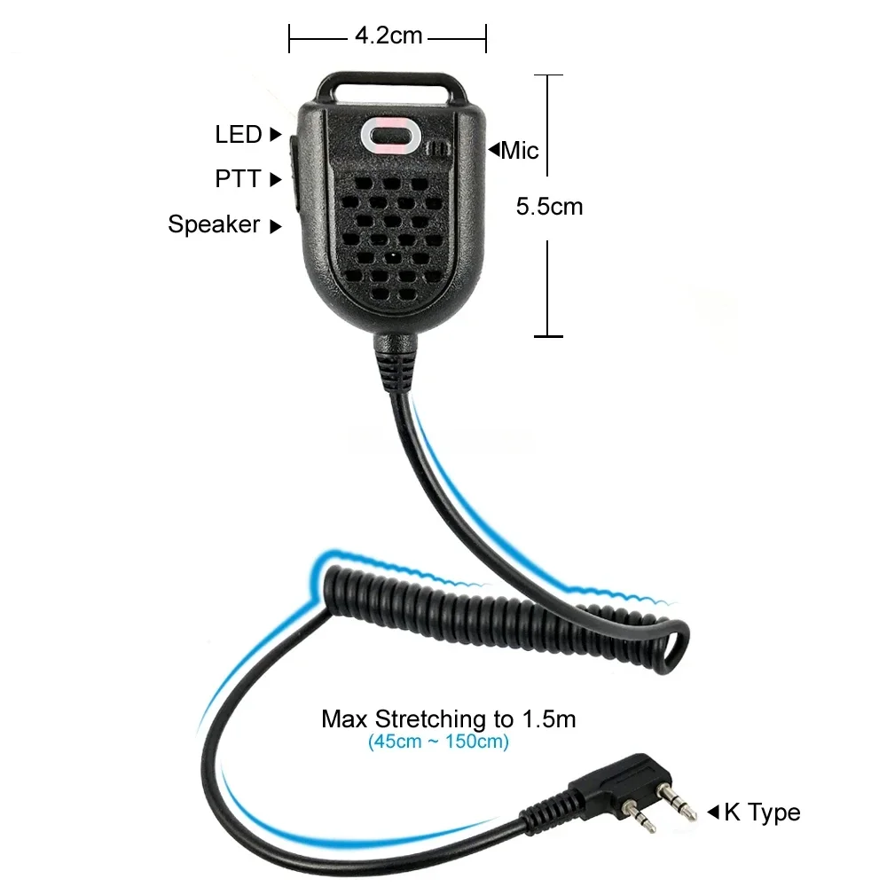 Mini PTT LED Shoulder Speaker Mic Microphone for KENWOOD TK-3107 BAOFENG BF-888s UV-5R GT-3TP HYT Walkie Talkie Two Way Radio