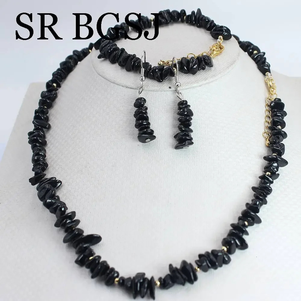 6-8mm Black Tourmaline Black Tourmaline Natural Gemstone Womens Necklace Bracelet Earrings Jewelry Set 17.5 7-8 241031