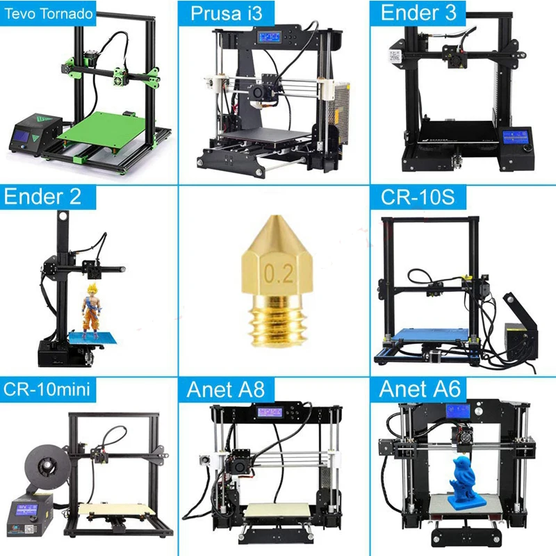 24pcs MK8 Nozzle 0.2/0.4/0.5/0.6/0.8/1.0mm 3D Printer Part Extruder M6 Thread Brass Nozzle 1.75mm for Creality Ender 3/3 Pro/3