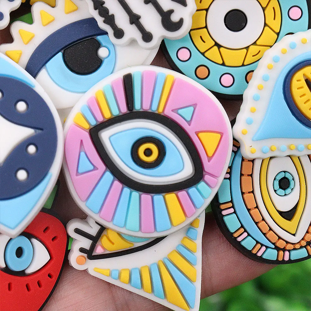 25PCS/Set Evil Eyes Shoes Charms Silicone Shoe Accessories Wristband Hole Slipper Decor Adult Kids X-mas Gifts