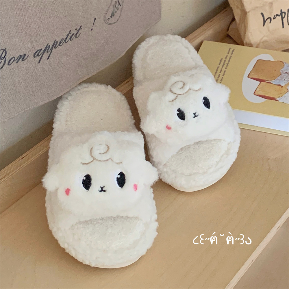 Fashion Love Little Sheep Winter Toe Pack Warm cotton slippers Soft sole Slipper women's indoor floor flat house non-slip shoes