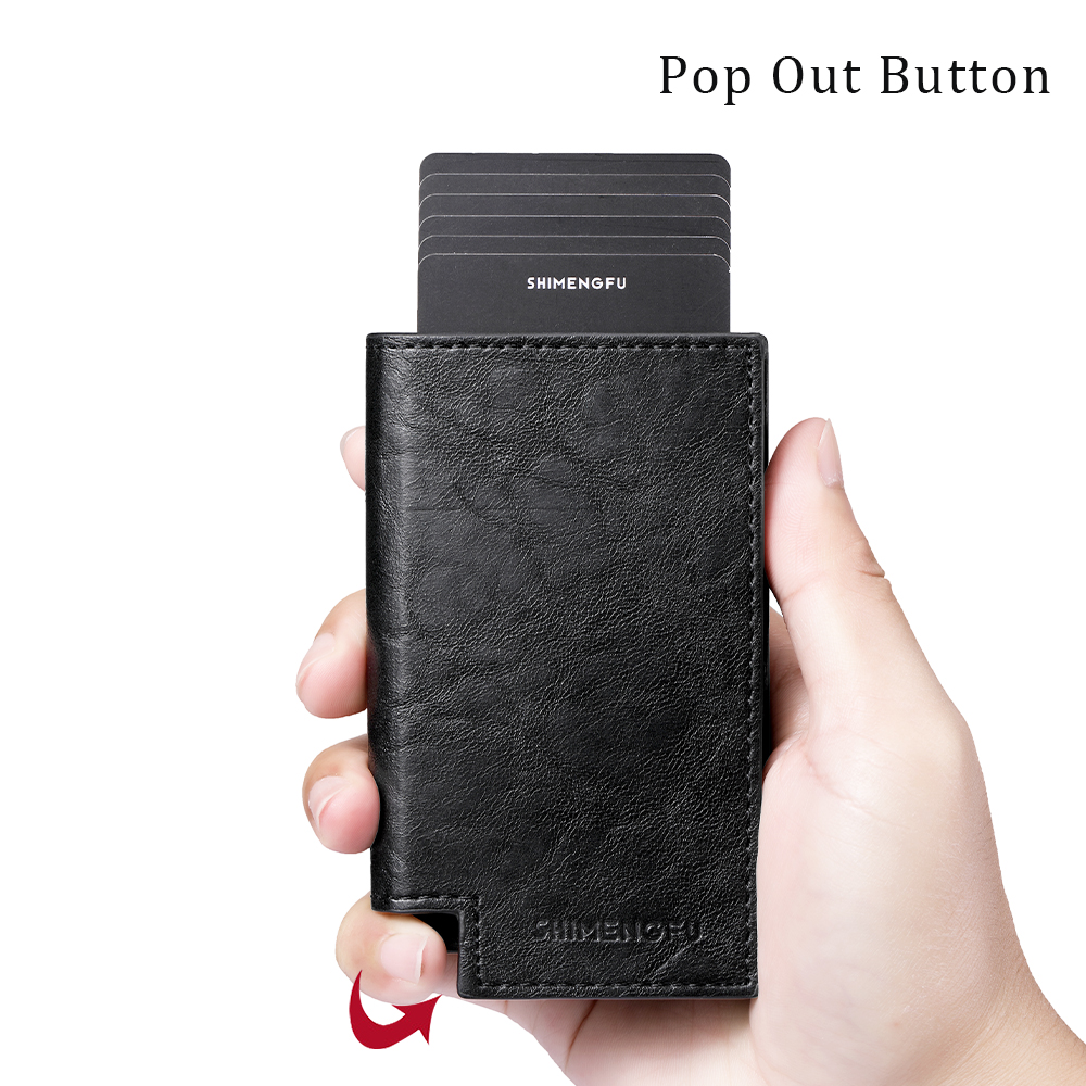 Fashion Metal Aluminum Leather ID Card Holder Multi-Function Designer Bank Card Men Wallet Business Pop-Up Cardholder Women