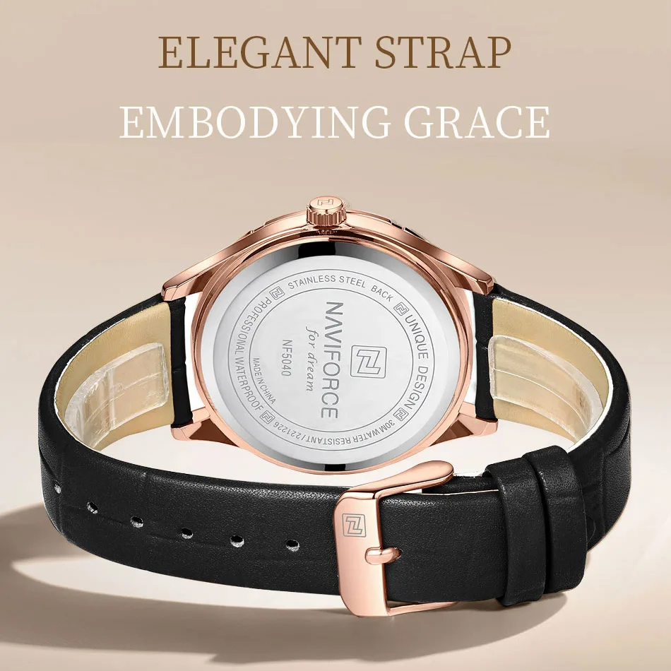 NAVIFORCE New Women's Luxury Watch High Quality Waterproof Female Quartz Wristwatches Leather Bracelet Ladies Clock Reloj Mujer