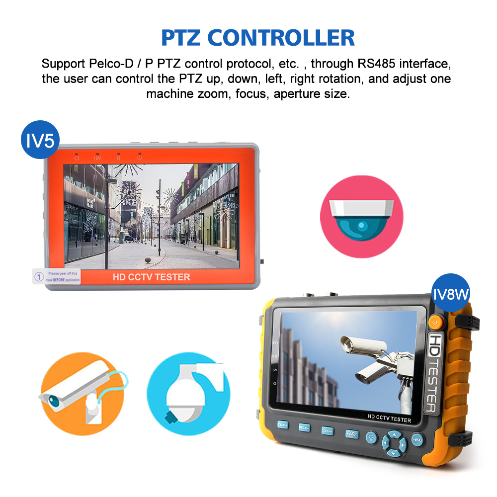 8MP 4K CCTV Security Camera Tester 5 Inch TFT LCD Monitor For 4 IN 1 TVI AHD CVI Analog Security Cam Tester Video Audio Test