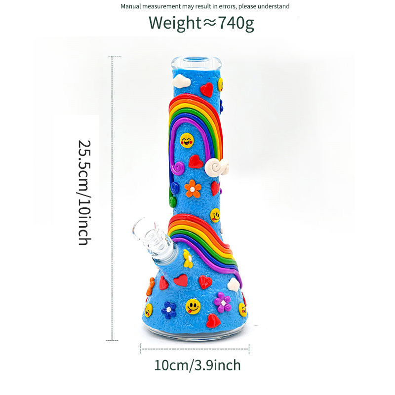 10in Polymer Clay Rainbow Glass Water Pipe,Glass Hookah,Glass Bong,Desktop Decoration,Handicraft Ornament For Festive Home Office Living Room,Smoking 
