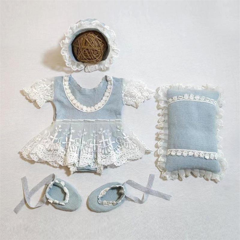 Lace Romper and Hat Set Lovely Newborn Baby Photography Props Infant Girls Bodysuit Shower Gift for 0-1 Months