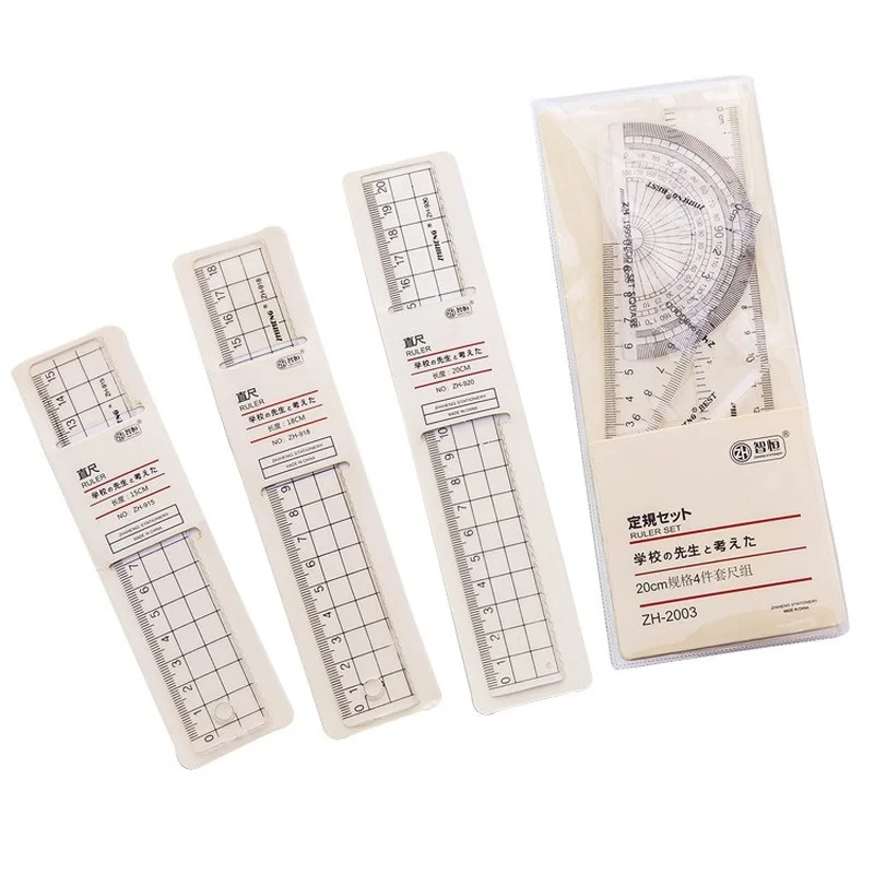 Clear Ruler Sets Includes Straight Rule Triangle Ruler Math Geometry Tool Plastic Protractor Kit for Student School Office
