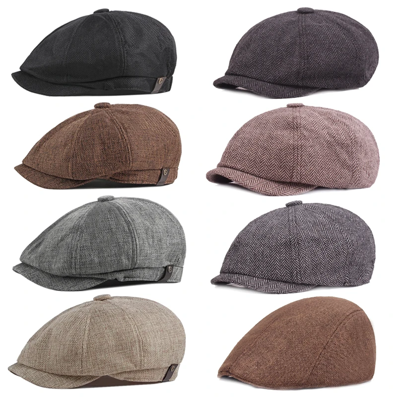 2023 Retro Newsboy Caps Men Octagonal Hats British Painters Hat Autumn Winter Berets Herringbone Flat Caps Hip Hop Berets Gorras
