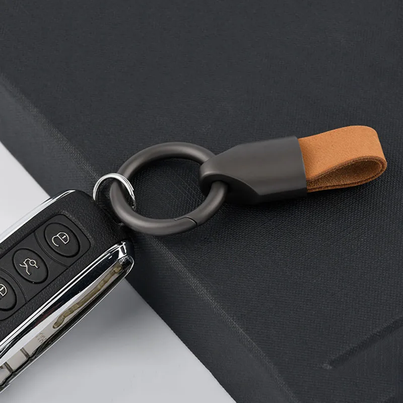 Cowhide Leather Keychain Waist Belt Buckle Carabiner Car Pendant Key Holder Luxury High-end Gifts For Men Women Key Ring Jewelry