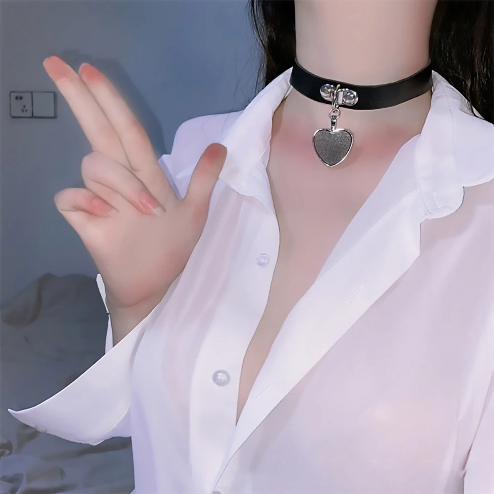 UYEE Punk Women Gothic Leash And Collar PU Leather Choker Necklace Chain Rope Cosplay Sexy Accessories Body Jewelry Aesthetic