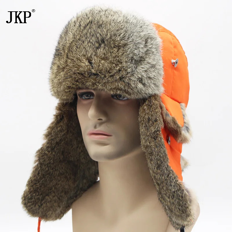 Winter fashion bomber hunting hat thick winter warm rabbit hat Rex thick snow hat earmuffs Russian mens earmuffs 241031
