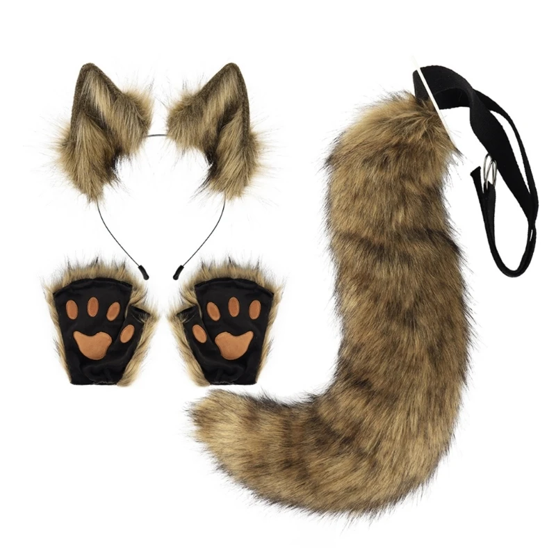 Fox Costume Set Fox Ears Headband Tail Fox Paw Gloves for Adult-Kids Halloween Christmas Animal Cosplay-Accessories Dropshipping