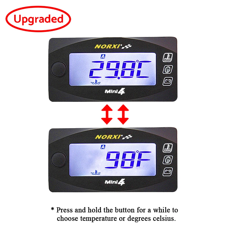 Motorcycles cylinder head temperature Voltage Time RPM Norxi Mini 4 in 1 LED Digital Display Quad meter for nmax with holder