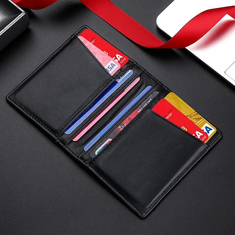 Ultra Thin Soft 100% Genuine Leather Mini Credit Multi RFID Slim Small Card Holder Men's Wallet