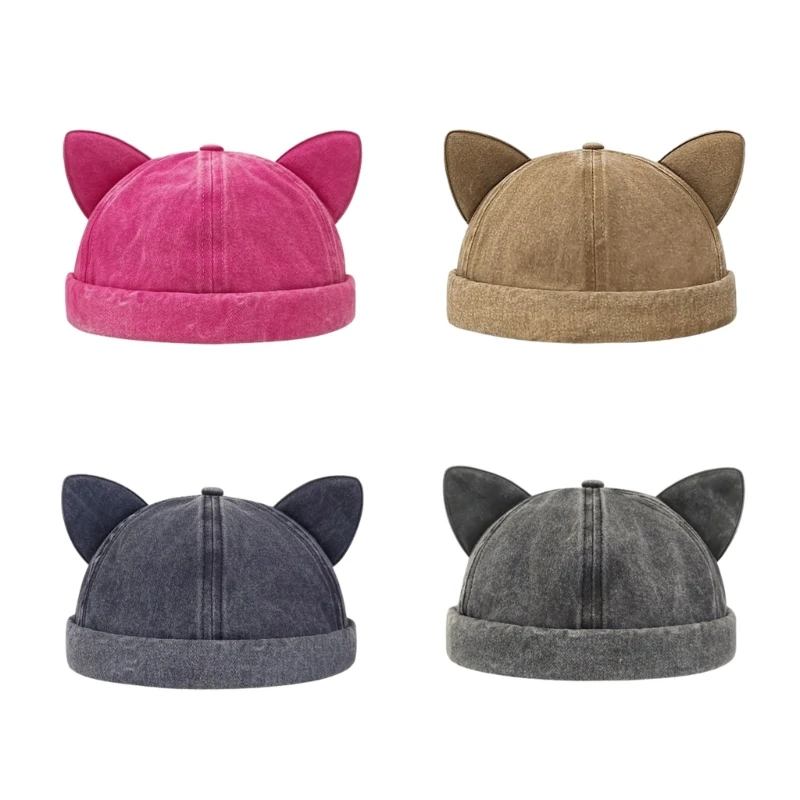 Beanie Hat for Summer Women Outdoor Beanie Hat with Lovely Cat Ear Decor smile