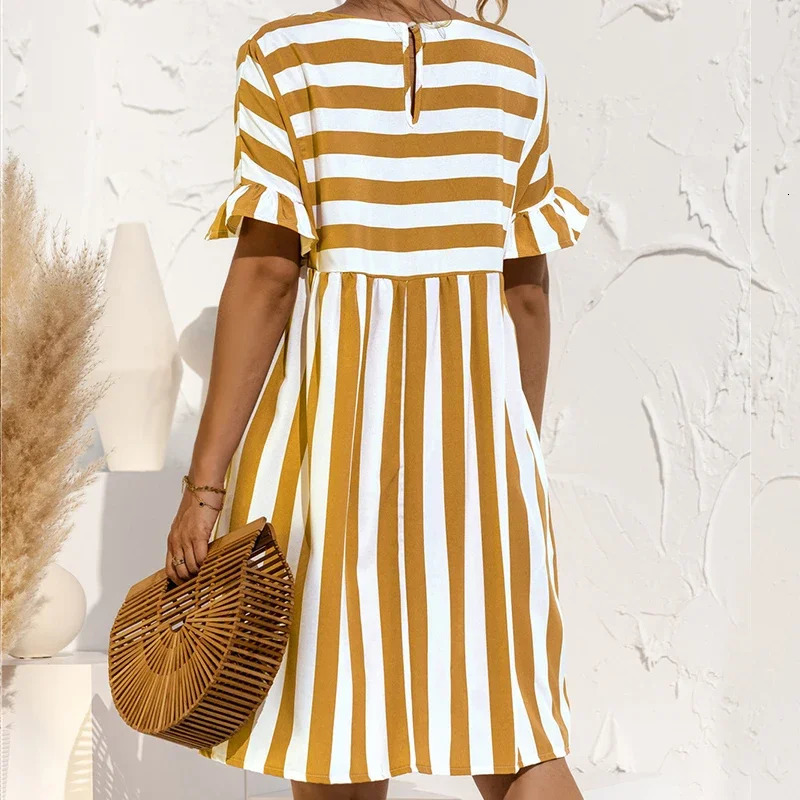 Women Summer Beach Dress Maternity Clothes Loose Striped Ruffles Sleeves Dresses Pregnancy Party Mini Sundress Vestidos 240326bj