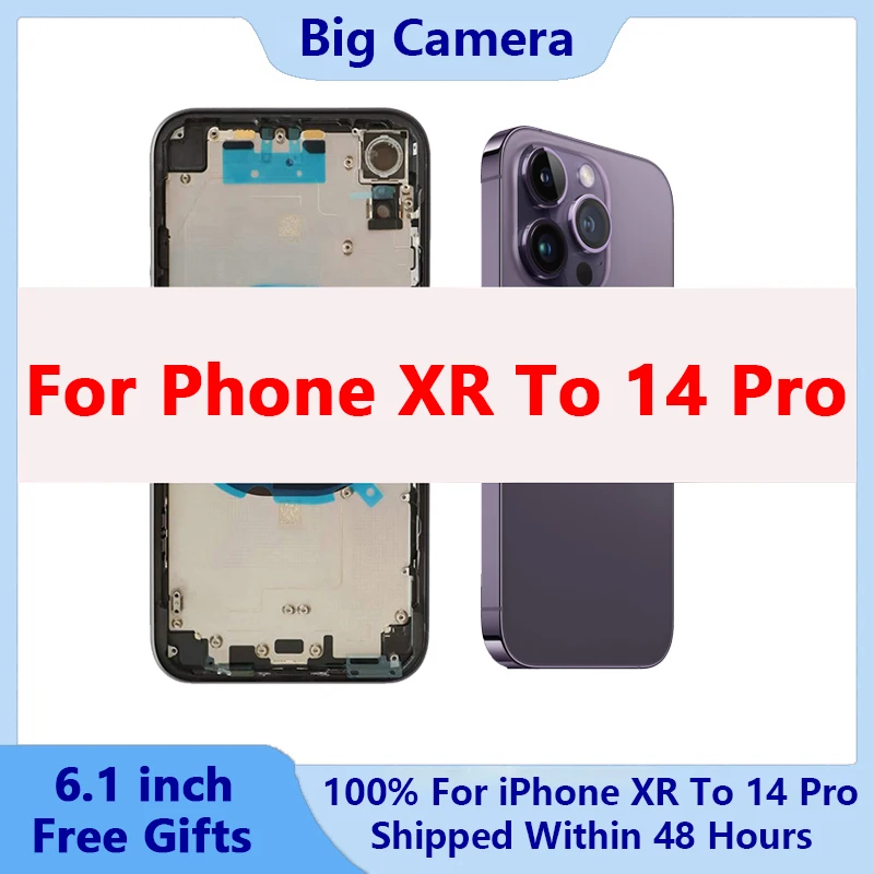 Housing For XR Like 14 Pro Housing XR To 14 Pro Back DIY Back Cover Housing Battery Middle Frame Replacement Big Camera Lens