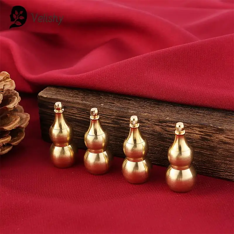 Traditional Chinese Natural Feng Shui Gourd Brass Mental Wu Lou Wu Lu Decor Brass Gourd Pendant Can Hold Cinnabar Keychain