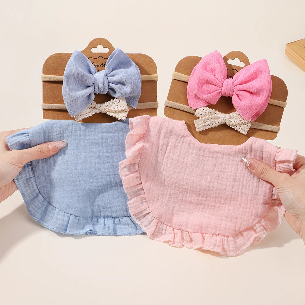 1/3Pcs Baby Headband Saliva 2025 Towel Set Floral Print Newborn Double Side Bibs new Boys Girls Bandana Burp Cloths Feeding Smock Stuff