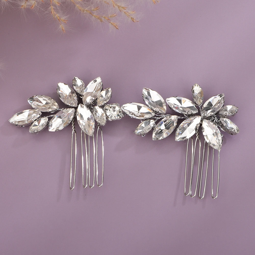Red Rhinestone Bridal Hair Comb Party Handmade Black Wedding Head Jewelry Accessories Blue Silver Headpiece for Women and Girls