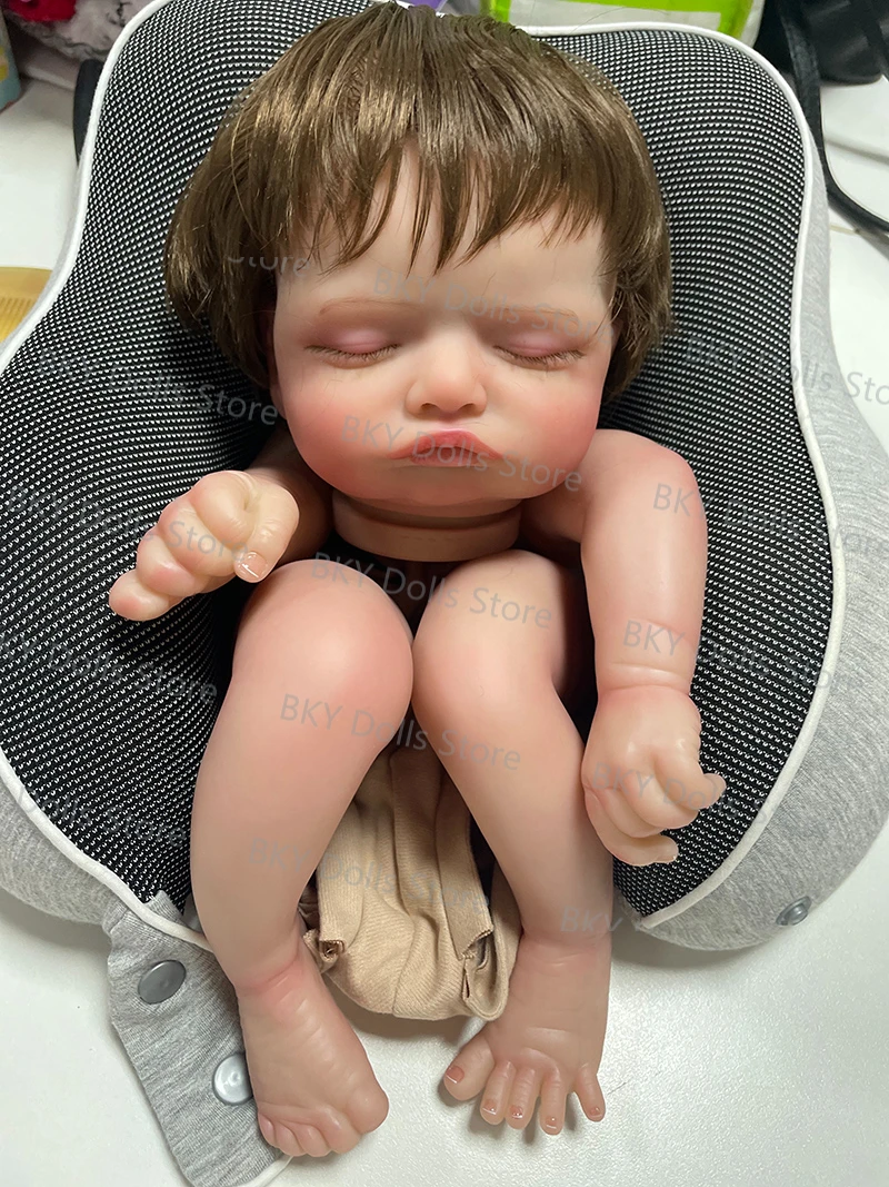 19inch Rosalie Reborn Kit Painted Asleep Doll Kit Parts Unfinished Newborn Reborn Doll Kit Rooted Hair Lifelike 3D Skin Venis