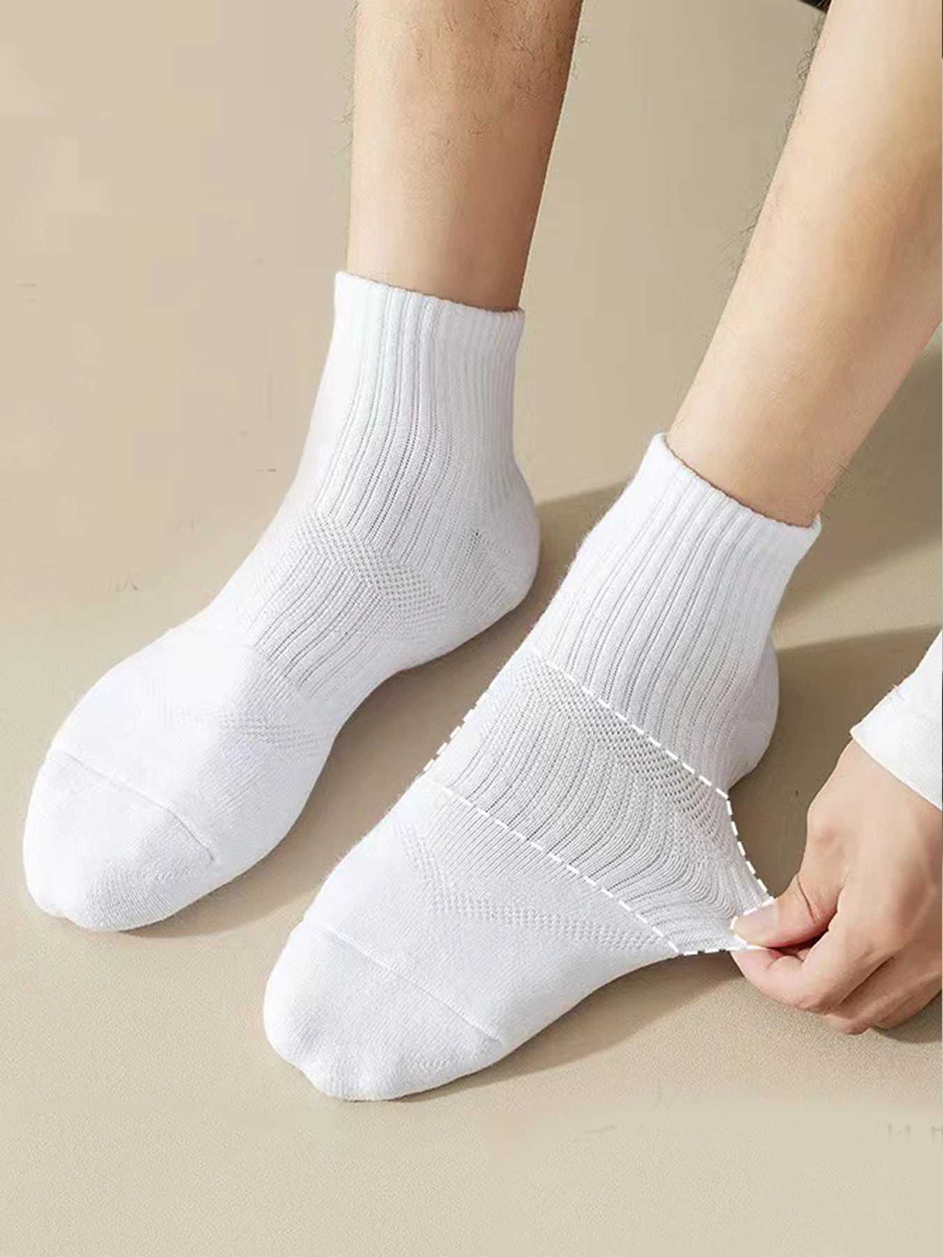 8pairs Men White Solid Color Korean Style Mid-Tube Fashionable Unisex Summer Sports Long Couple For Autumn A LX241102