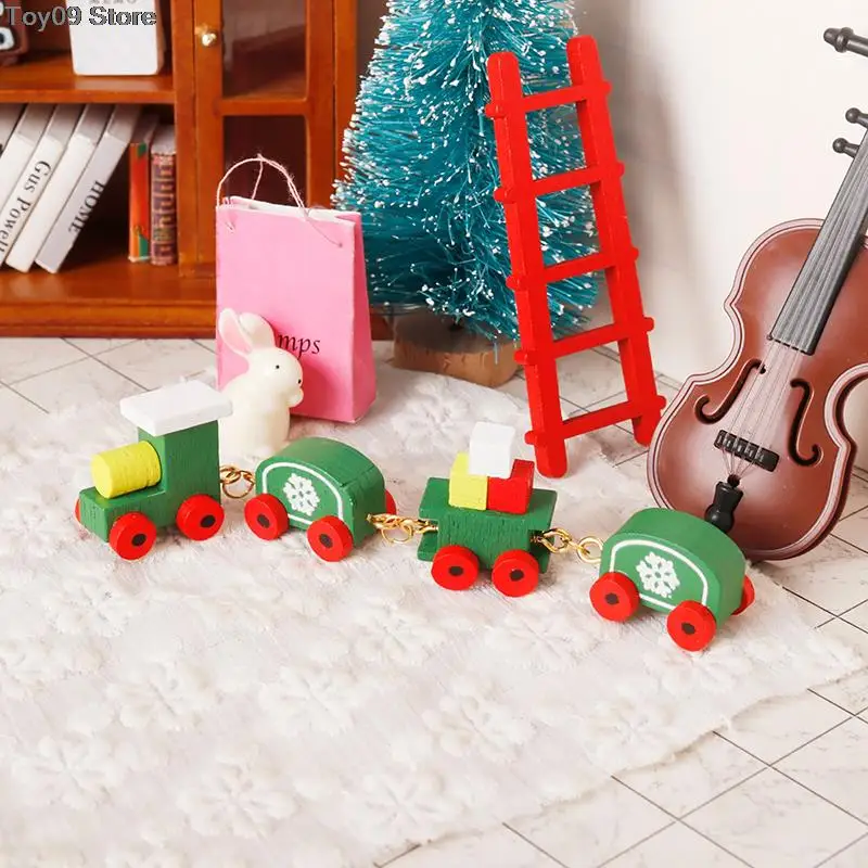 1:12 Miniature Christmas Snowflake Small Train Carriages Model DIY Dollhouse Decor For Kid Pretend Play Toy