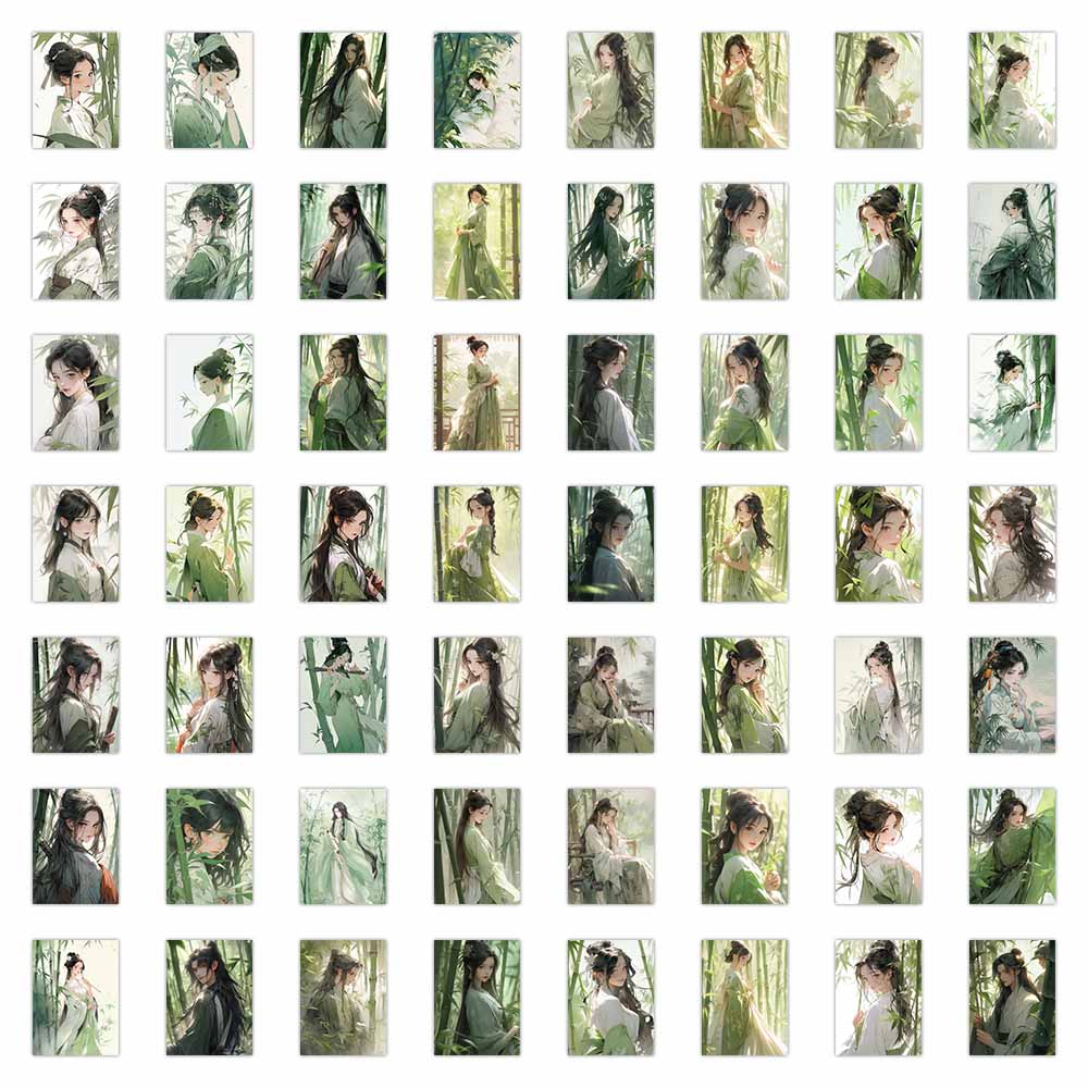 63PCS Ancient Bamboo Figures Girl Sticker Quotes Sentences DIY Laptop Luggage Refrigerator Skateboard Toy Decal Sticker