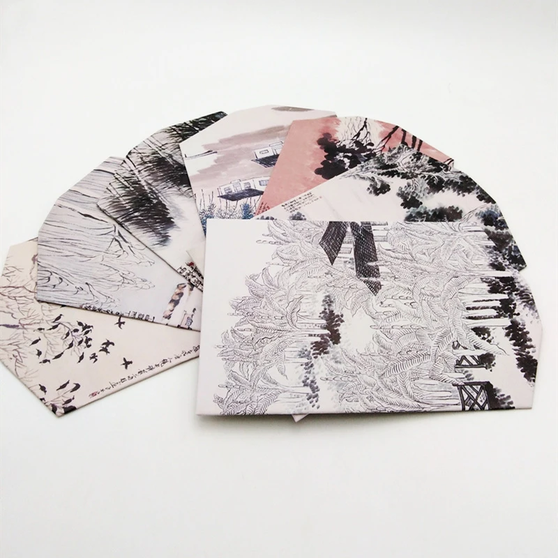 Foldable Triangular Glasses Case Vintage Pattern Chinese Tend Ink Painting Myopia Eyeglasses case Portable Hard Box With Cloth