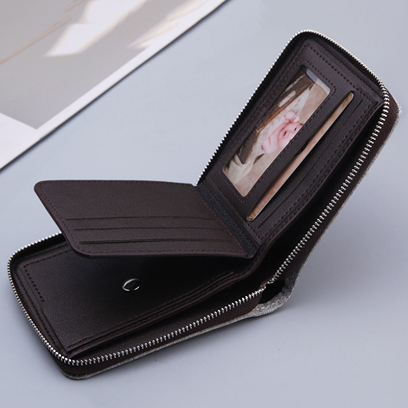 Fashionable Men's Multi-function Multi-Card Slot Short Wallet Zipper Wallet Canvas Small Wallet