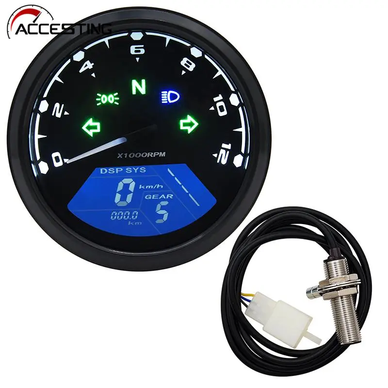 New Universal Motorcycle 12000RMP LCD Speedometer Odometer Tachometer 1-4 Cylinders Motorbike Gauge Motorcycle Digital Dash