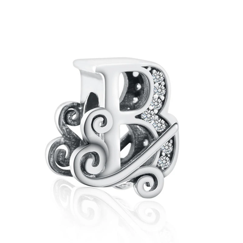 New S925 Sterling Silver Flower Letter Alphabet A-Z Charm Beads Fit Original Charms Bracelet Pendant Women DIY Jewelry
