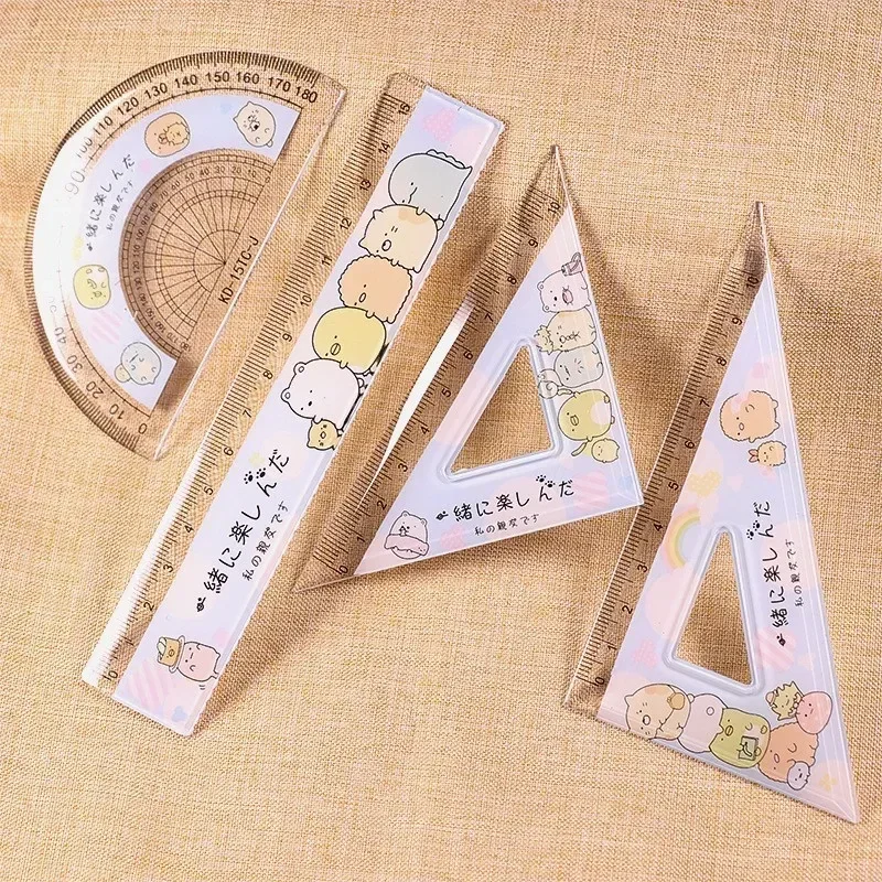 4pcs Straight Triangle Ruler Protractor Kawaii Drawing Painting Tool Rulers Drafting Supplies Korean Stationery School Office